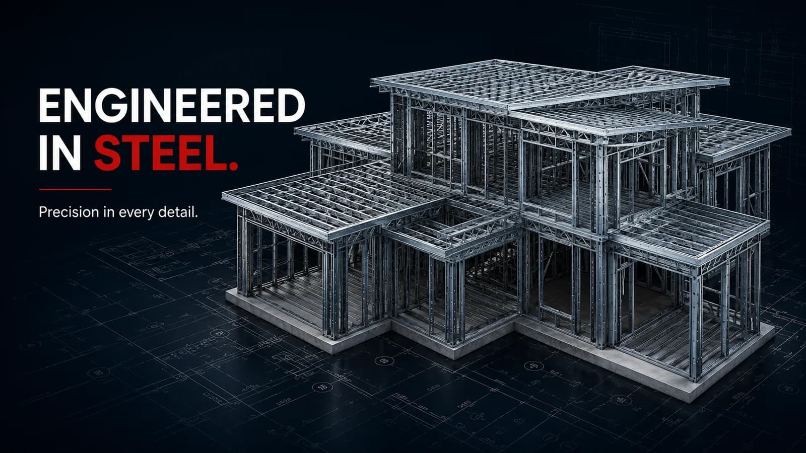 Engineered in STEEL architectural frame visual.