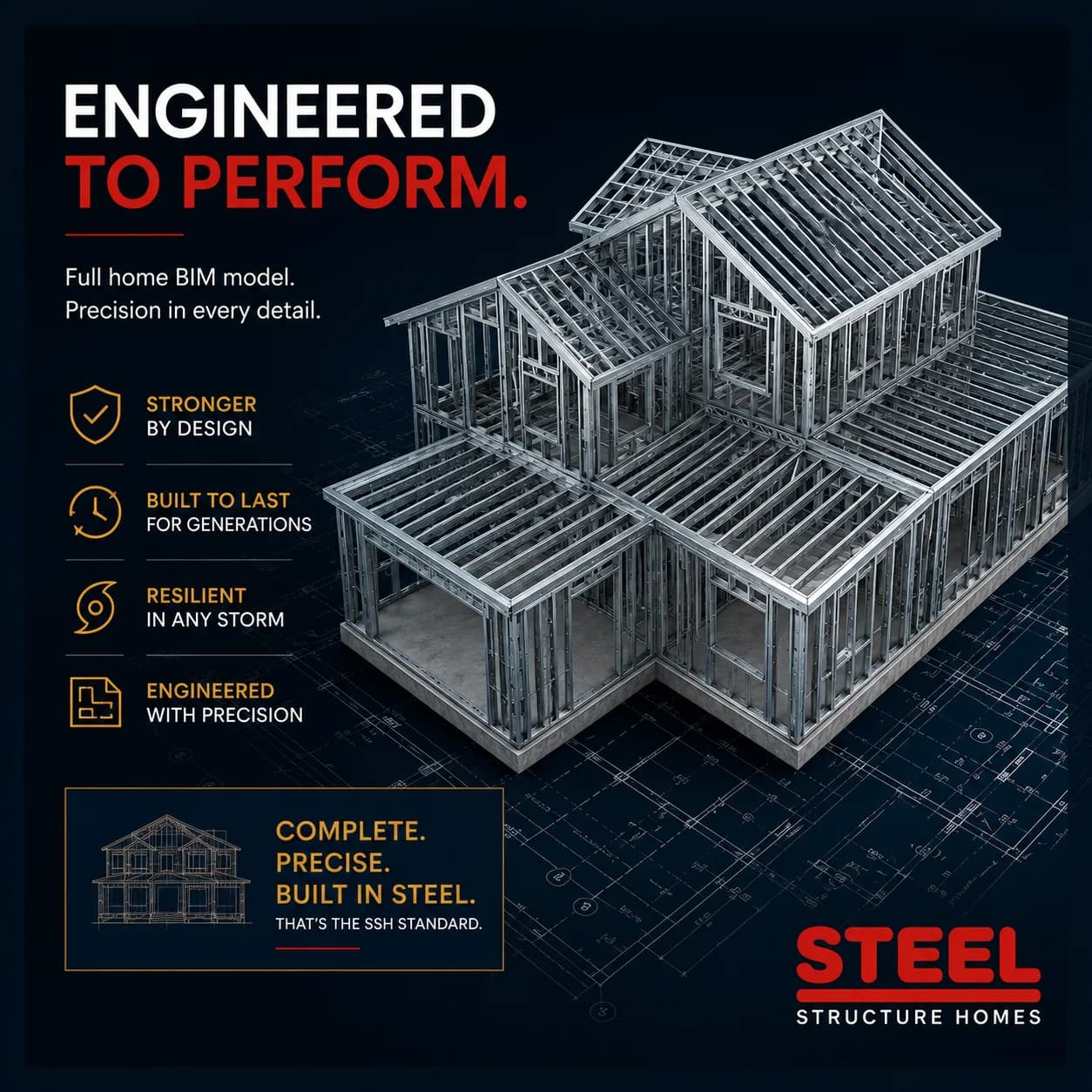 STEEL Structure Homes STEEL frame planning visual.
