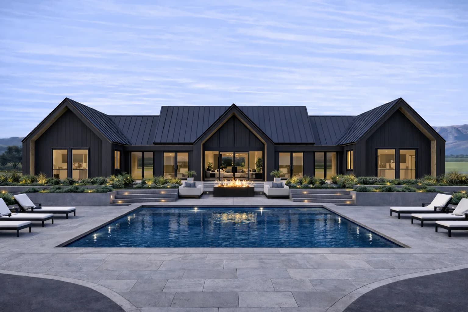 Scandinavian Modern rear elevation showing glazing, outdoor living potential, and the private side of the design.