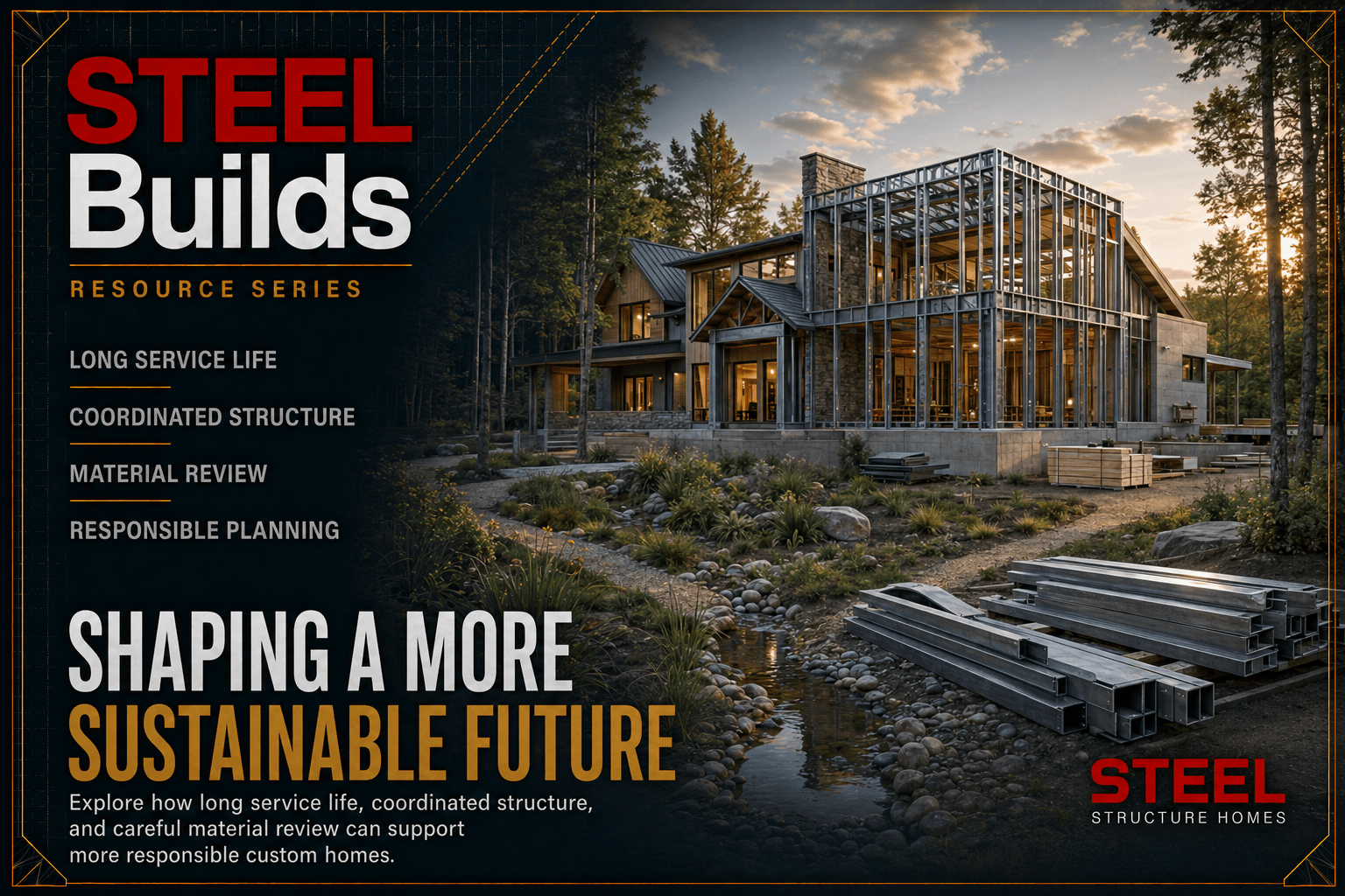 Sustainable construction visual used for a STEEL framed home article