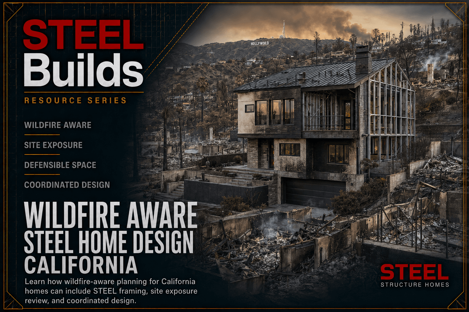 Wildfire aware STEEL framed home design planning in California